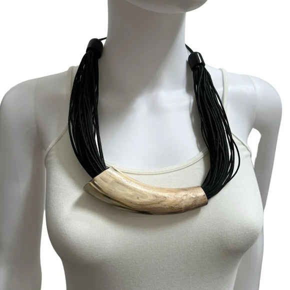 Horn and Multi Cord Statement Necklace - Picture 8 of 8